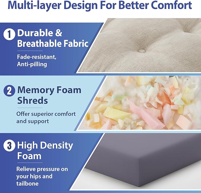 Chair Cushions for Dining Chairs, Dining Chair Cushions, Tufted Indoor Chair Pads with Ties & Non Slip Backing, Seat Cushions for Kitchen Chairs 16.5” x 16.5” x 3.5”, Set of 2, Beige-VerdiqueGarden