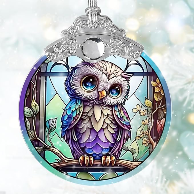 Owl Stained Glass Suncatcher, Jocidea Owl Ornament, Owl Christmas Ornament, Holidays Ornaments, Christmas Tree Ornament, Owl Decor, Gifts for Owl Lovers-VerdiqueGarden