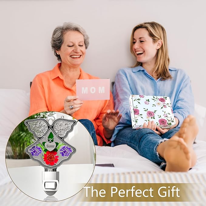 KY&BOSAM Angel Sister Night Light Flower in Glass with Metal Trim Sister Heart Night Light Nursery Bedroom Bathroom Decorative Accent Lite Elegant Home Decoration, Guardian Butte-VerdiqueGarden