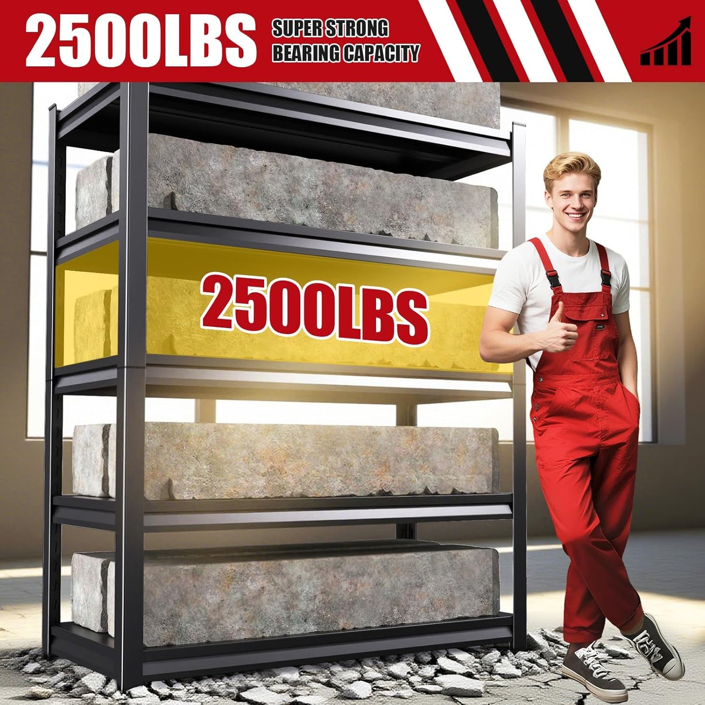 72''H*46''W Garage Shelving, 2500LBS Heavy Duty Shelvings, Adjustable Garag Storage Shelves, 5 Tier Metal Shelving Unit Wood Storage System Utility Storage Rack for Industrial, Warehouse, Basement-VerdiqueGarden