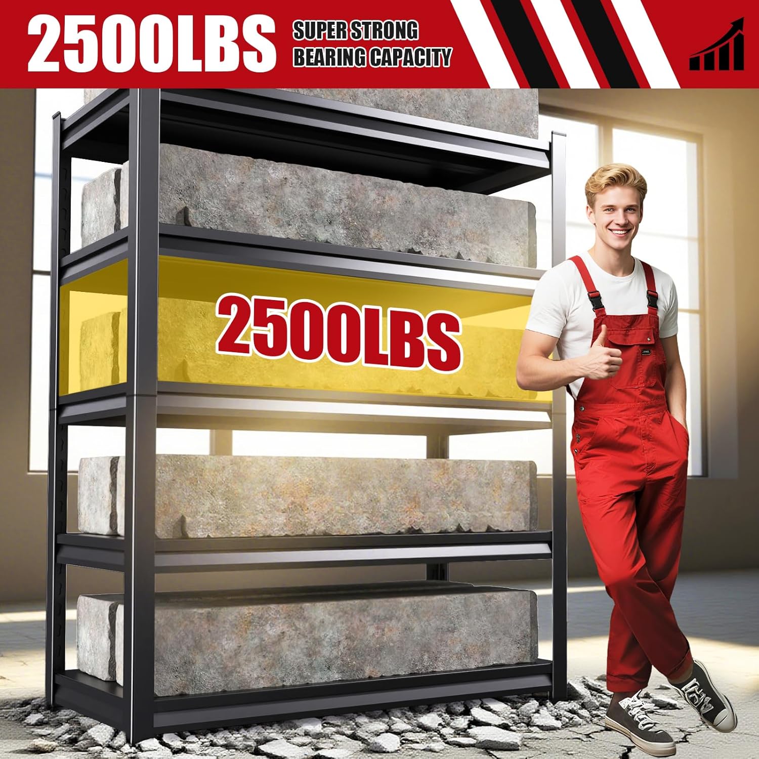 72''H*46''W Garage Shelving, 2500LBS Heavy Duty Shelvings, Adjustable Garag Storage Shelves, 5 Tier Metal Shelving Unit Wood Storage System Utility Storage Rack for Industrial, Warehouse, Basement-VerdiqueGarden