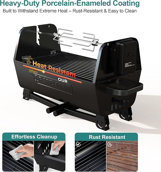 Brand‑Man 2‑in‑1 Charcoal BBQ Grill with Motorized Rotisserie – Portable, Foldable Grill, 257 sq in Outdoor BBQ Grill for Camping & Tailgate, Adjustable Height, Dual Vents-VerdiqueGarden