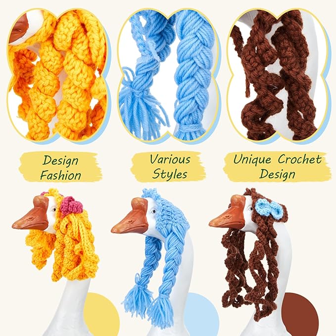 3 Pcs Porch Goose Outfit, Cute Porch Goosey Braid Wig, Crochet Hook Portico Goose Wig for Lawn Goosey Garden-VerdiqueGarden