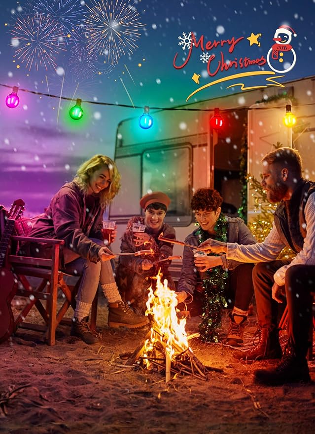 Brightown 50 Pack Multicolor G40 LED Christmas Replacement Light Bulbs, UL Listed, 1 Watt E12/C7 Candelabra Base Plastic Shatterproof LED Globe Edison Bulbs, Easily Screw in Strings Spools Strands-VerdiqueGarden