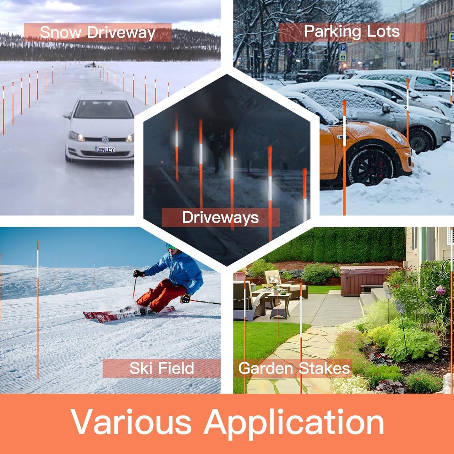 Driveway Markers 4 Feet 30pcs, 5/16 in Dia Snow Stakes with Reflective Tape, Highly Visible for Parking, Walkways, Snow Markers, 48 inch Dia Orange Fiberglass Driveway Reflectors with Steel Drill Bit-VerdiqueGarden