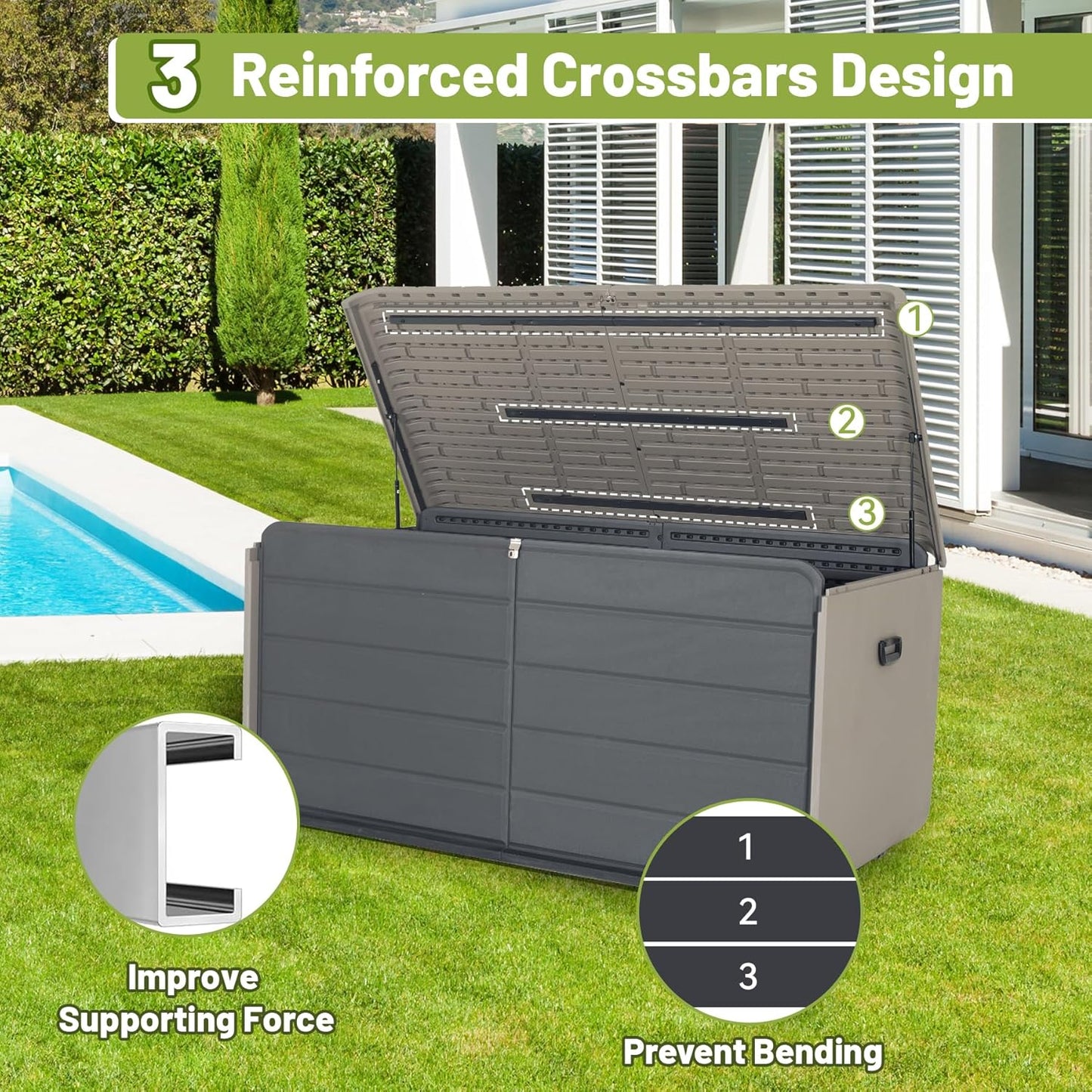Resin Deck Box 260 Gallons, Extra Large Heavy-Duty Outdoor Storage Box, Lockable & Waterproof Patio Outside Storage Box for Patio Furniture, Garden Tools, Pool Supplies-VerdiqueGarden