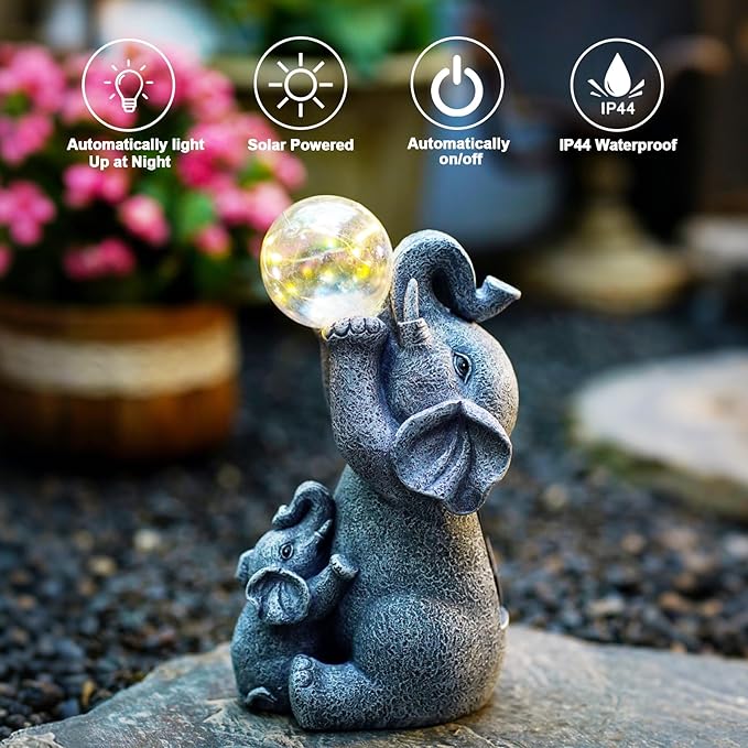 Goodeco Solar Elephant Statue - Outdoor Decor with LED Lights - Grey Resin - Ideal Gift for Elephant Lovers & Garden Enthusiasts-VerdiqueGarden