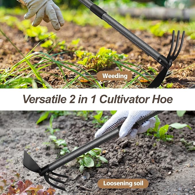 Hoe Garden Tool, 45 Inch Garden Hoe Long Handle for Weeding, Hoe Cultivator 2 in 1 Hand Garden Tools for Gardening Planting-VerdiqueGarden