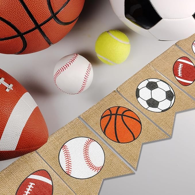 Doumeny Sports Burlap Banner Baseball Bunting Garland Sport Theme Party Hanging Banner American Football Banner Garland Basketball Soccer Banner Bunting for Birthday Baby Shower Sport Club Party Decor-VerdiqueGarden