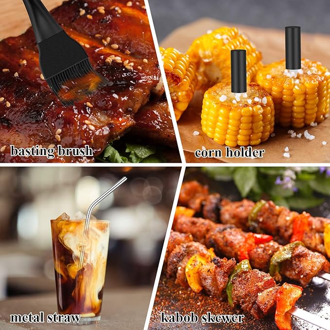 ROMANTICIST 25pcs Extra Thick BBQ Grill Accessories, Fathers Day Grilling Gifts Set for Men Dad, Heavy Duty Grill Tools Utensils Kit with Spatula, Tongs in Aluminum Case for Birthday Black-VerdiqueGarden