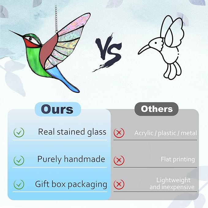 Hummingbird Gifts,Stained Glass Window Hanging,Handmade Suncatcher,Beautiful Hummingbird Ornament,Birthday for Ladies,Mom,Grandmas,and Bird Lovers-VerdiqueGarden