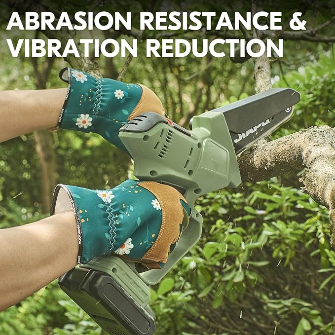 Vgo... 1Pair Gardening Gloves for Women, Goatskin leather Thorn Proof Working Gloves for Weeding, Digging, Raking, Pruning and Planting,Touchscreen(L,Dark Green,GA7471)-VerdiqueGarden