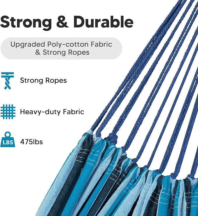SUNCREAT Hammocks Outdoor Camping Double Hammock, Extra Large 2 Person Hammock for Camping, Blue Stripes-VerdiqueGarden