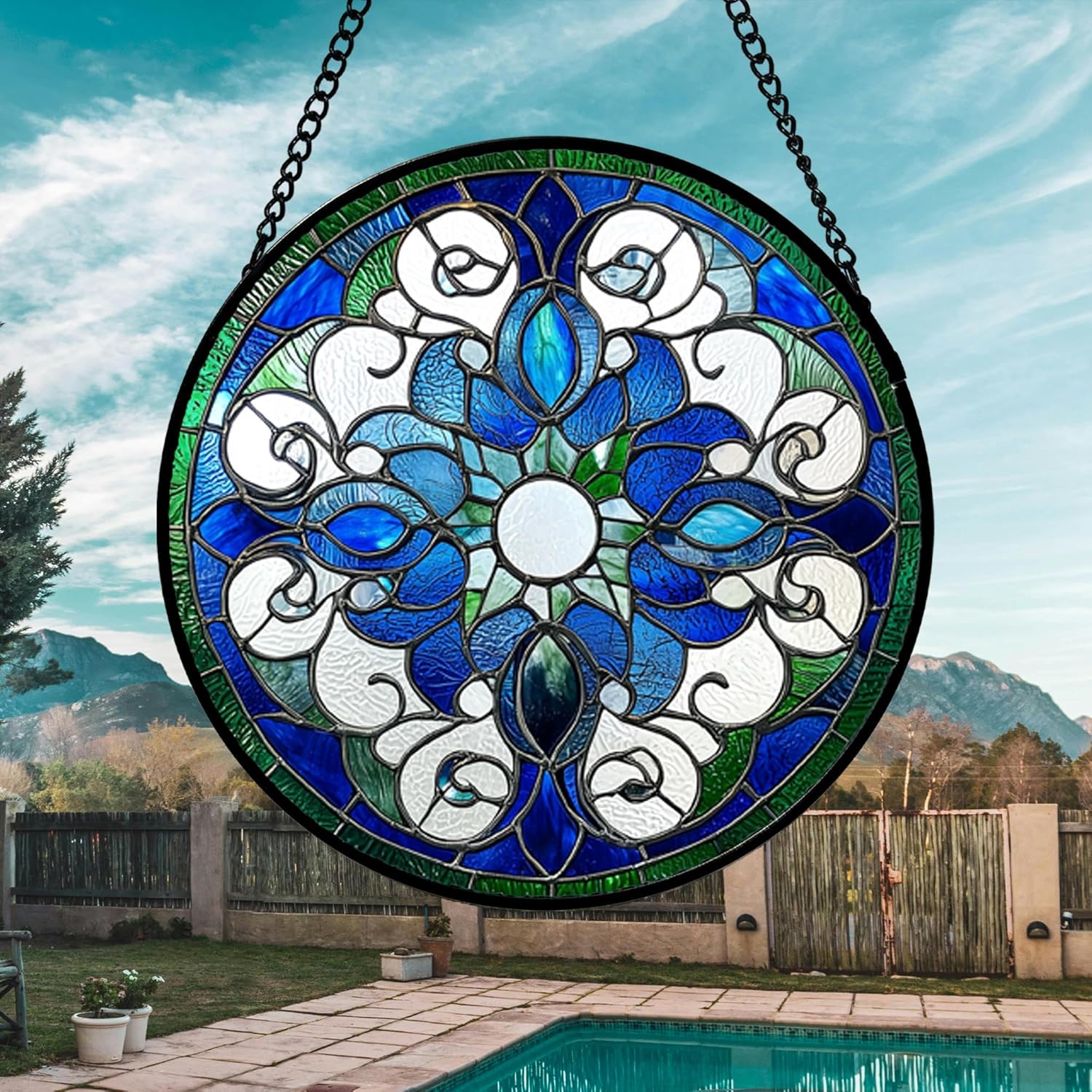 Stained Glass Window Hanging, Boho Style Sun Catchers Diamond Glass Panel Hangings Tiffany Suncatcher Decor for Birthday for Women, Men, Wife, Aunt, and Mom 14.9x14.9 in-VerdiqueGarden