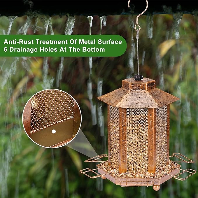 Lantern-Shaped Metal Bird Feeder for Outdoor Hanging, 3.5LB Large Capacity, Garden Decoration - Attracts Wild Birds, Durable Outdoor Bird Feeding Station for Garden Yard Outside Backyard-VerdiqueGarden