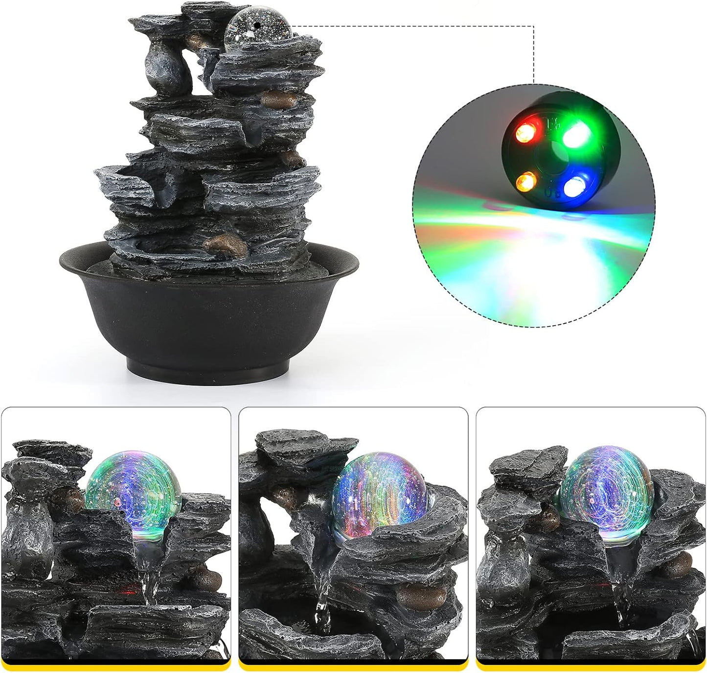Dyna-Living Tabletop Water Fountain Indoor Waterfalls Fountains with Colored LED Light Decorative Feng Shui Tabletop Fountain with Automatic Pump Best Home Gifts for Friends or Family-VerdiqueGarden
