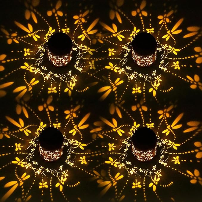 Dragonfly Solar Lanterns Outdoor Hanging, Hollowed-Out Metal Waterproof LED Garden Decor Light for Patio Yard Pathway Lawn Front Porch Tree, Christmas Thanksgiving Birthday Gifts for Women Mom Grandma-VerdiqueGarden