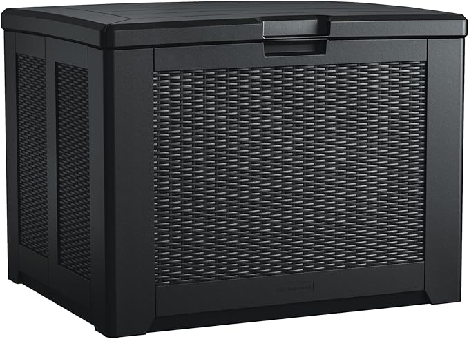 Rubbermaid Medium Resin Outdoor Storage Deck Box (74 Gal), Weather Resistant, Black, Deck Organization for Home/Backyard/Pool Chemicals/Toys/Garden Tools/Porch/Patio Cushions-VerdiqueGarden