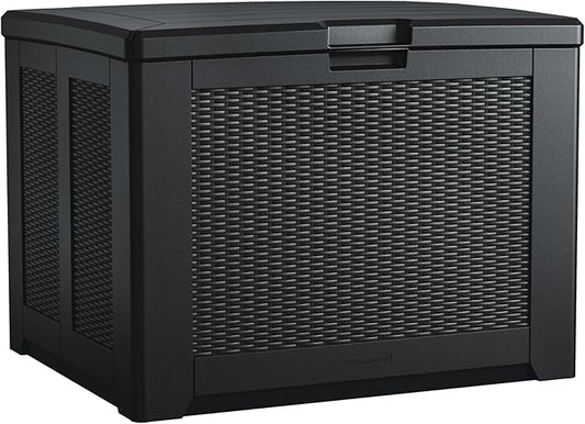 Rubbermaid Medium Resin Outdoor Storage Deck Box (74 Gal), Weather Resistant, Black, Deck Organization for Home/Backyard/Pool Chemicals/Toys/Garden Tools/Porch/Patio Cushions-VerdiqueGarden