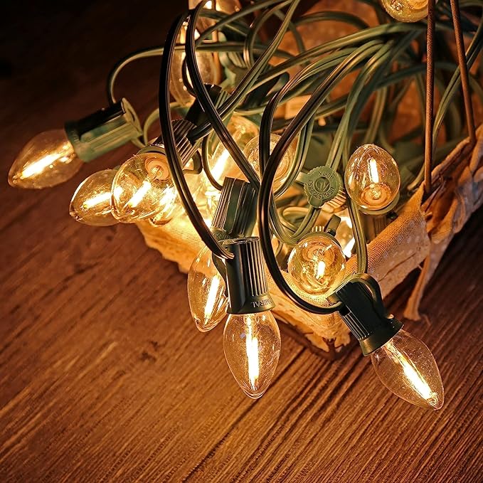 C9 Christmas Replacement LED Light Bulbs,E17 Base Commercial Grade Holiday Bulbs, 4W 5W 6W 7W Incandescent Equivalent, Warm White 2200K, Clear Plastic Bulbs for Christmas String Light - 50 Pack-VerdiqueGarden