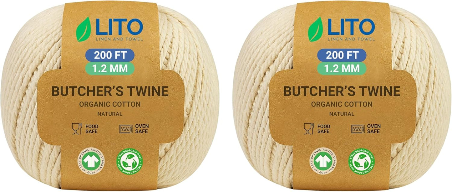 Organic Butcher’s Twine for Cooking & Trussing – 1.2mm Heavy-Duty Natural Cotton Kitchen Twine 400 Feet – Food-Safe, Oven-Safe String for Meat, Turkey, Baking, & Crafts-VerdiqueGarden