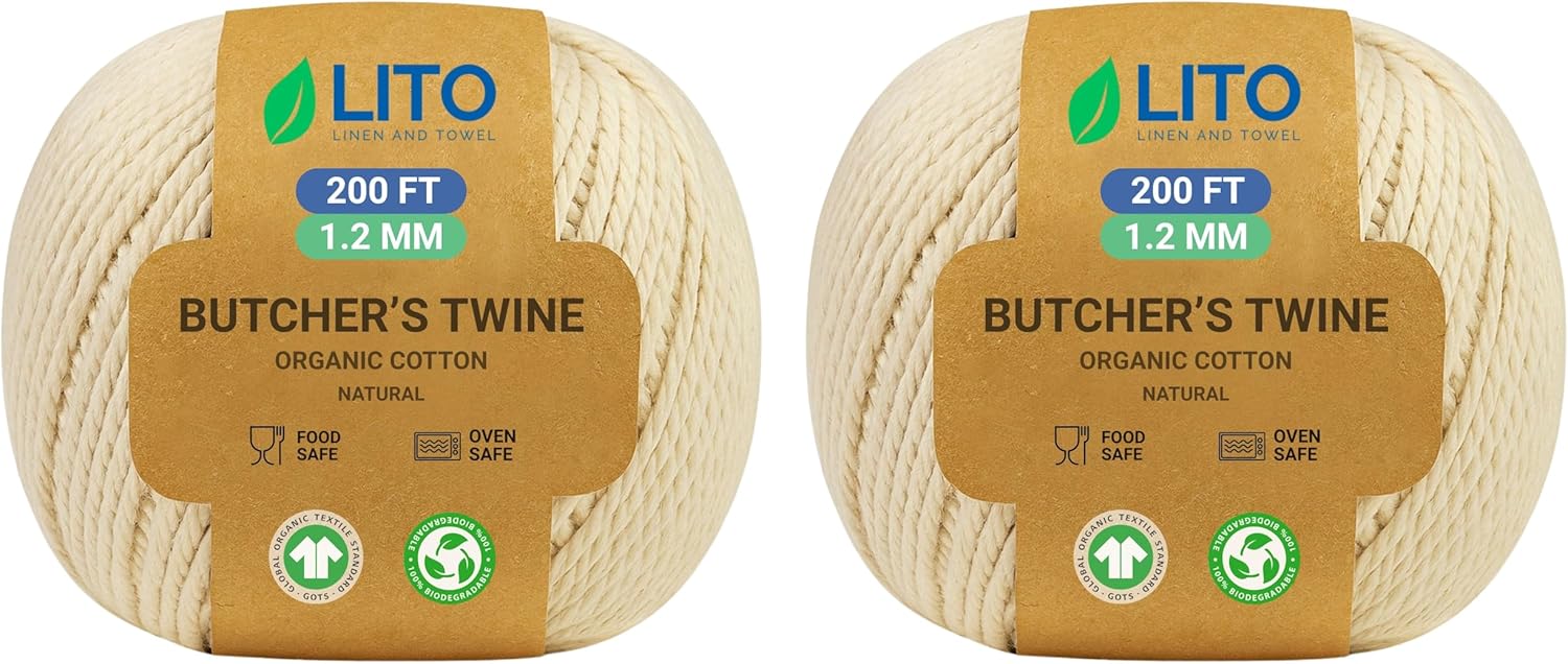 Organic Butcher’s Twine for Cooking & Trussing – 1.2mm Heavy-Duty Natural Cotton Kitchen Twine 400 Feet – Food-Safe, Oven-Safe String for Meat, Turkey, Baking, & Crafts-VerdiqueGarden
