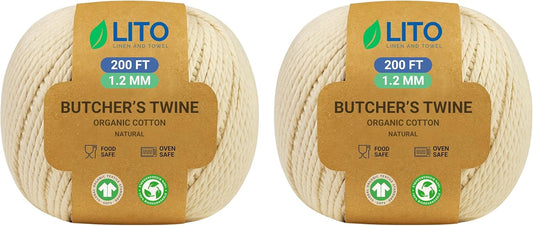 Organic Butcher’s Twine for Cooking & Trussing – 1.2mm Heavy-Duty Natural Cotton Kitchen Twine 400 Feet – Food-Safe, Oven-Safe String for Meat, Turkey, Baking, & Crafts-VerdiqueGarden