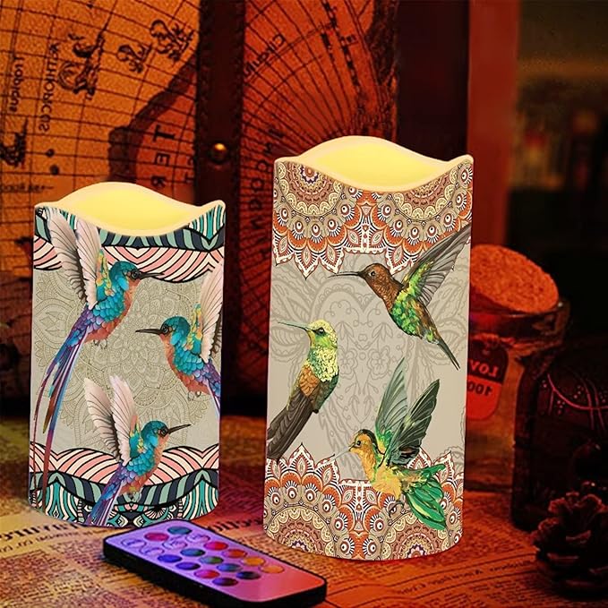 Ystardream Hummingbird Boho Flameless Candles Flicker Spring Summer Theme Decorative Decor for Wedding Date Proposal Easter Dinner Table Home Mother's Day Gift-VerdiqueGarden