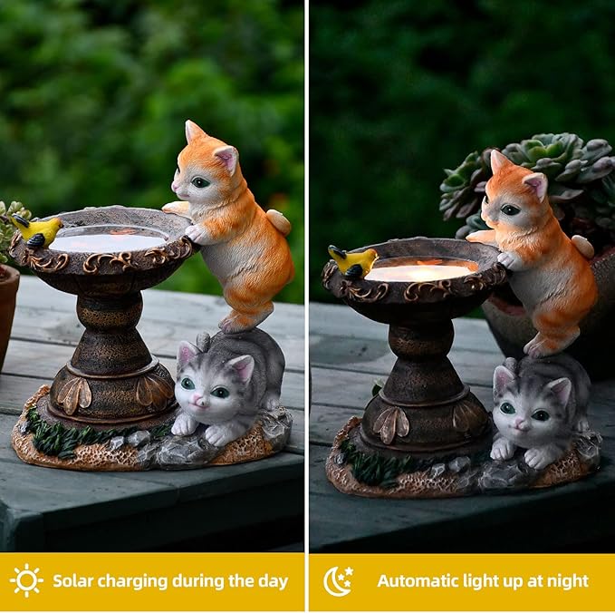Cat Garden Figurines Outdoor Decor Solar Statue with LED Lights for Patio Lawn Yard Art Decoration Housewarming Garden Gift-VerdiqueGarden