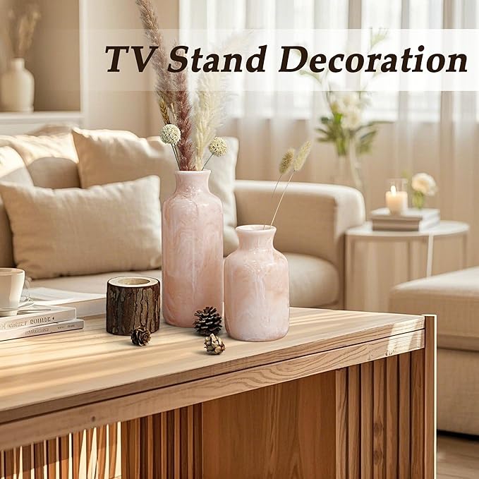 Resin 3 Piece Vase Set, Farmhouse Decor, Home Decorative Vase, Vases for Your Kitchen, Bedroom, Office, Living Room, Bathroom, & Shelf Centerpiece Table Decorations, Pink-VerdiqueGarden