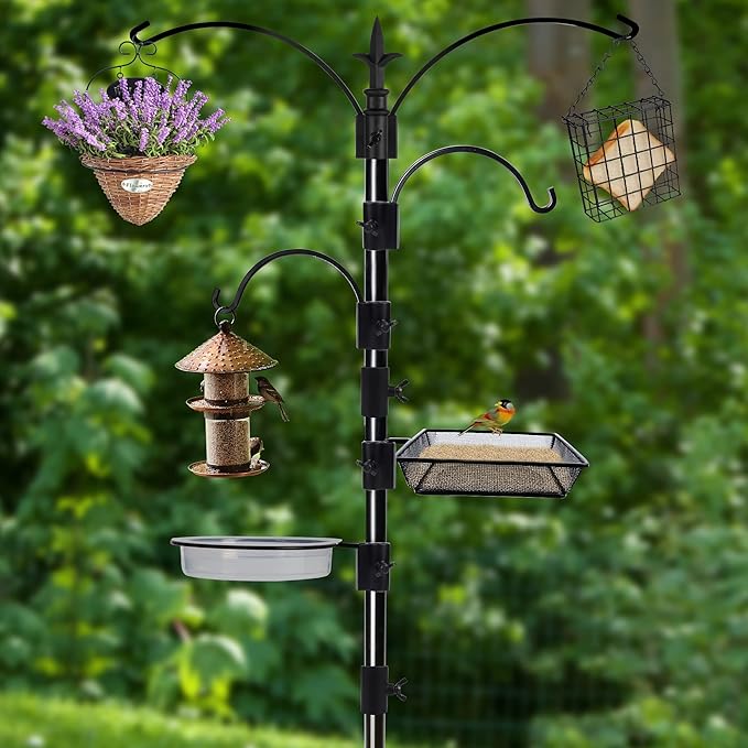 yosager Premium Bird Feeding Station Kit, 90" x 23" Birds Feeder Pole, Planter Hanger, Multi Feeder Hanging Kit with Metal Suet and Bath for Bird Watching, Attracting Wild Birds-VerdiqueGarden
