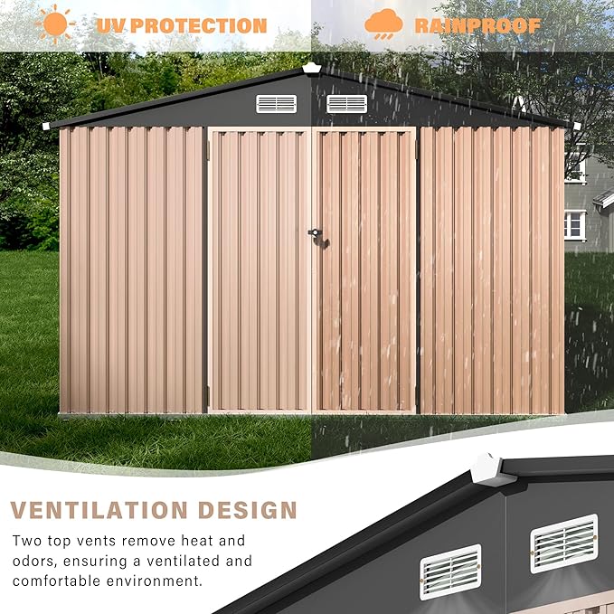 10x12 FT Metal Storage Sheds Outdoor, Metal Yard Sheds Garden Shed Kit, Tool Shed with Lockable Door, Utility Sheds Buildings with Air Vent for Backyard Garden Patio Lawn-VerdiqueGarden