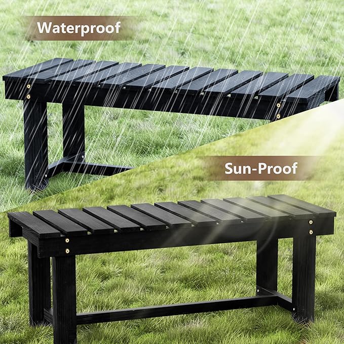 Nidouillet Outdoor Garden Bench, Weatherproof Patio Benches 2-Person Seat Backless Wooden Porch Bench, Multifunctional Slat All Weather Bench for Garden Lawn Porch Park Backyard (Black, 35.5 inch)-VerdiqueGarden