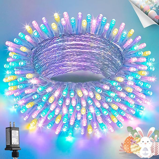 JMEXSUSS 200 LED Easter Lights Outdoor Indoor for Decorations, 66 Ft Connectable Pastel Easter Lights String Clear Wire Plug in for Bedroom Tree Room Party Spring Decor-VerdiqueGarden