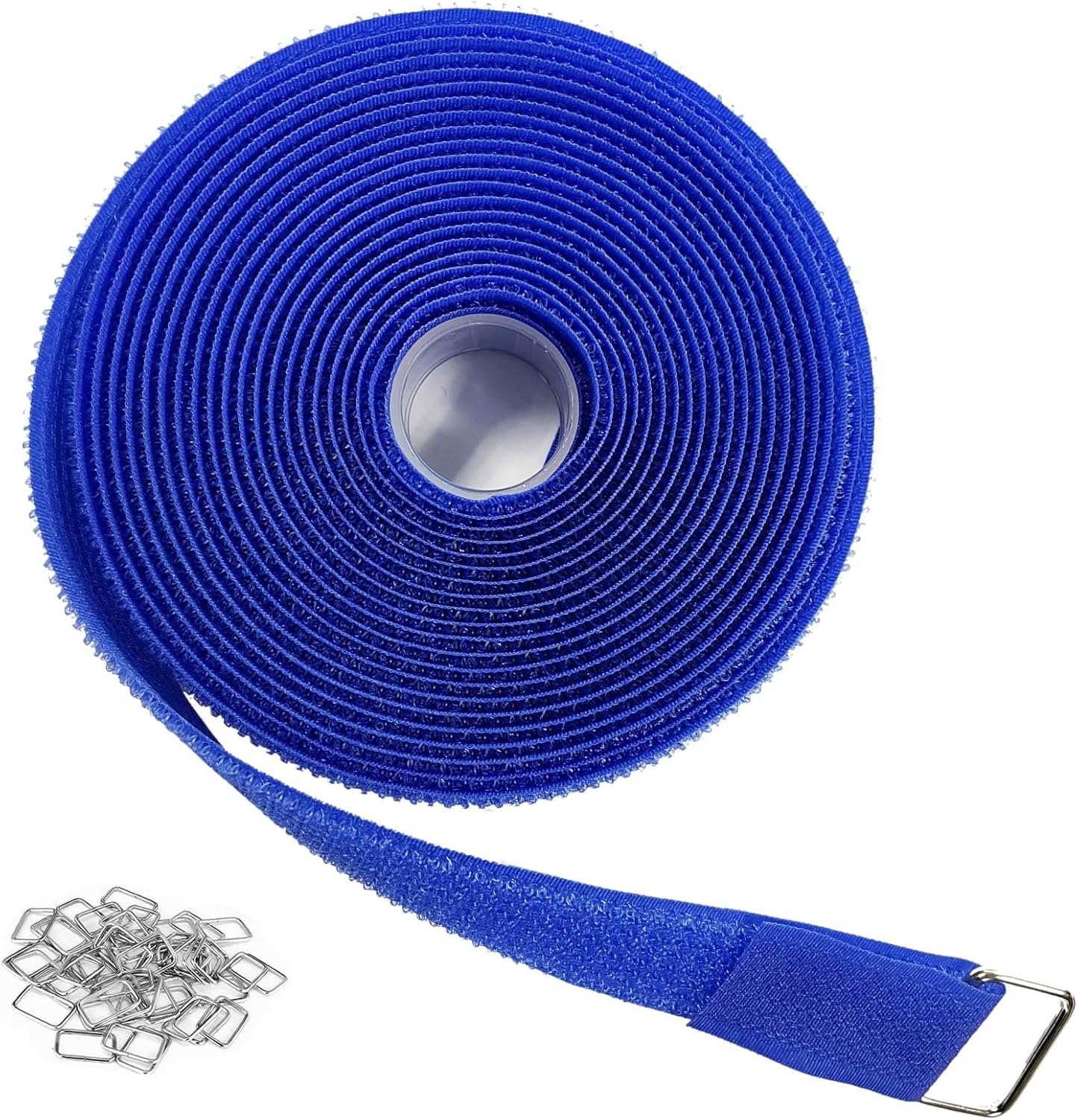 1"x16ft Hook and Loop Straps with 25 Metal Buckles, Adjustable Fastening Cable Straps, Cut-to-Length Cinch Strap, Reusable Nylon Securing Cord Ties for Organizer or Storage, 1 inch Wide,Blue-VerdiqueGarden
