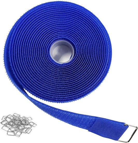1"x16ft Hook and Loop Straps with 25 Metal Buckles, Adjustable Fastening Cable Straps, Cut-to-Length Cinch Strap, Reusable Nylon Securing Cord Ties for Organizer or Storage, 1 inch Wide,Blue-VerdiqueGarden