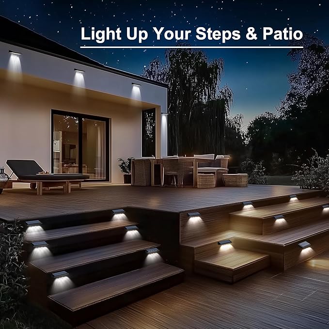 Solar Fence Lights Outdoor Waterproof IP65, 8 Pack Fence Lights Solar Powered 60 Lumens Auto On/Off Step Wall Lights Outside Decorations for Yard, Porch, Patio, Stairs, Pool, Deck, Garden-White Light-VerdiqueGarden