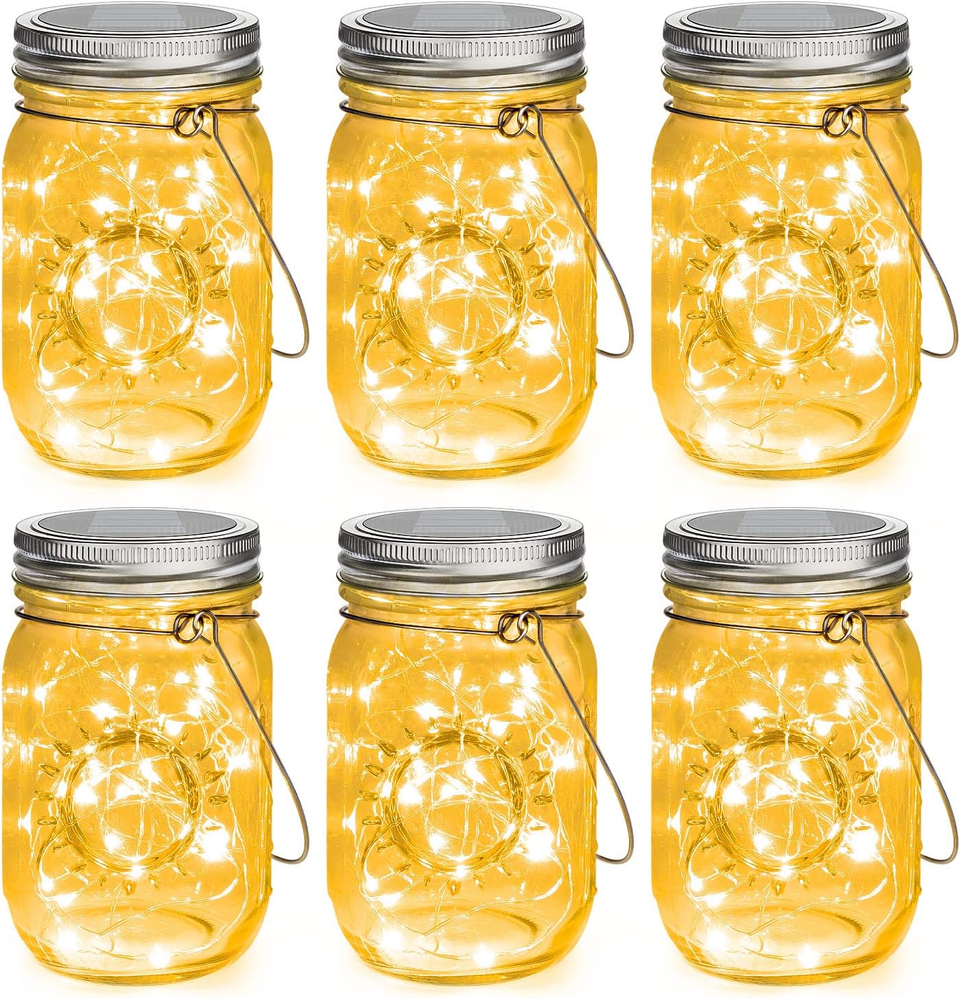 Mlambert Mason Jar Solar Lights -30 LED, 6 Pack Hanging Solar Lanterns Outdoor, Waterproof Fairy Lights for Patio Garden, Warm White-VerdiqueGarden
