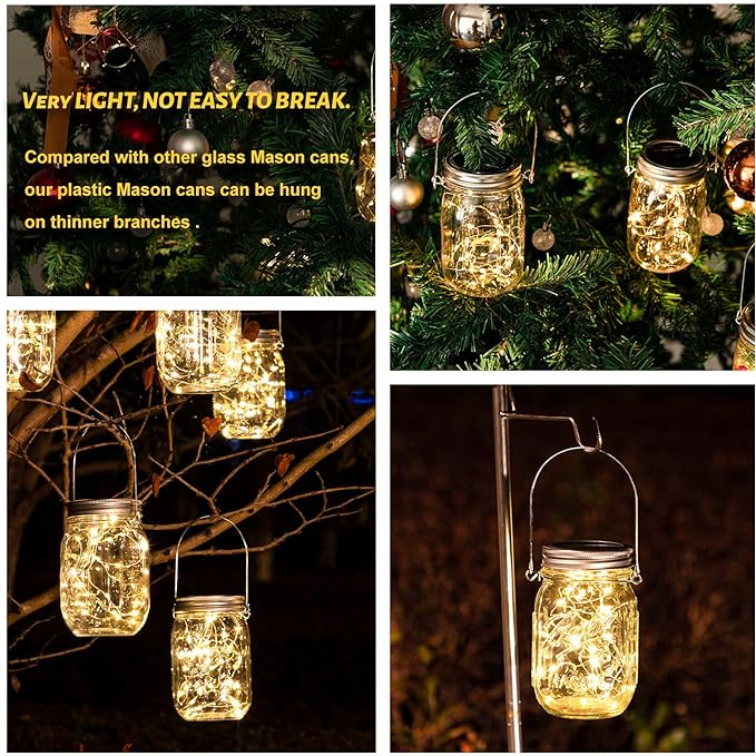 HXWEIYE 8 Pack Solar Mason Jar Lights Lanterns,Jars & Hangers Included，30LED Waterproof Hanging Outdoor Fairy Lights for Patio Garden Porch Yard Backyard Balcony Wedding(Warm White)-VerdiqueGarden