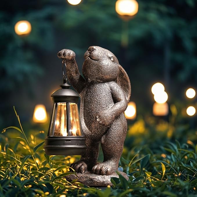 Garden Statues Rabbit with Solar Lantern,Lawn Garden Decor Outdoor Statue for Patio, Balcony, Yard Ornament,Ideal Rabbit Housewarming Gifts & Birthday Gifts for Grandma Mom Women-VerdiqueGarden