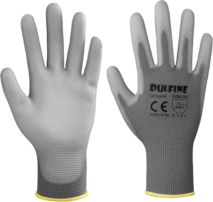 DULFINE Safety Work Gloves for Men PU Coated 60 Pairs Bulk Pack,Grey Seamless Knit Glove with thin Polyurethane Coated Smooth Grip on Palm & Fingers,Ideal for General Duty Work (Extra Large)-VerdiqueGarden