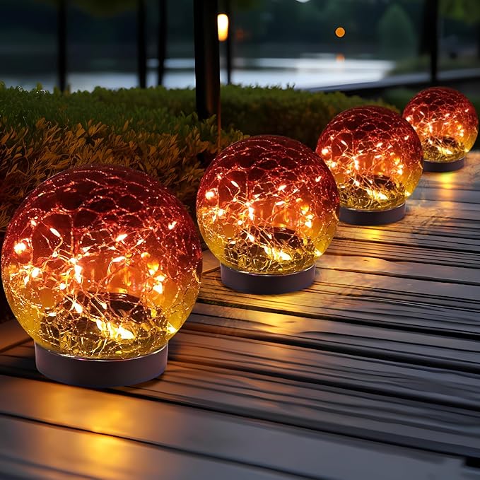 Solar Globe Lights Outdoor Waterproof - Cracked Glass Ball Lights for Garden, Patio, Yard, Lawn and Backyard Decor - Decorative Orbs for Outside-VerdiqueGarden