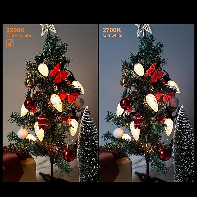 C9 Christmas Replacement LED Light Bulbs, E17 Base Commercial Grade Holiday Bulbs, 4W 5W 6W 7W Incandescent Equivalent, Warm White 2200K, Clear Plastic Bulbs for Christmas String Light - 50 Pack-VerdiqueGarden