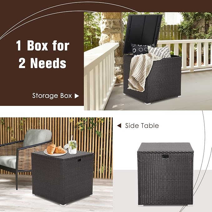 RELAX4LIFE Outdoor Storage Box 72-Gallon - Outside Wicker Storage Bin with Waterproof Zippered Liner, Gas Strut, Package Delivery Boxes for Outside, Accessories, Garden Tools Storage Deck Box-VerdiqueGarden