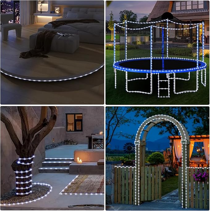 100FT Rope Lights Outdoor, Connectable Trampoline Lights 300LED String Lights Flexible Clear Tube Light Waterproof Rope Light 8 Modes for Camping Yard Pool Canopy Deck Home Outdoor Indoor Decor-VerdiqueGarden