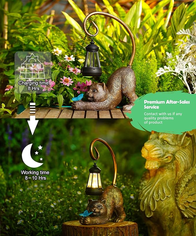 Garden Decor with Solar Lantern:Statues for Outdoor Decorations Yard Art Figurine for Patio Balcony Porch Lawn Ornaments-Gifts for Mom Grandma-VerdiqueGarden