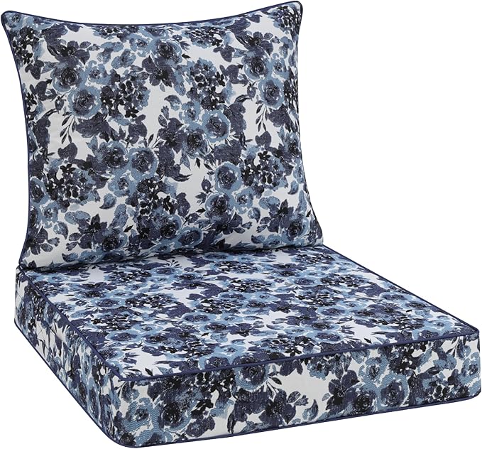 Favoyard Outdoor Seat Cushion 19 x 19 x 3 in Waterproof Pattern Fade Resistant Cover Removable Patio Furniture Cushions Deep Seat & Back Cushion Set with Adjustable Straps for Patio Chair Sofa Couch-VerdiqueGarden