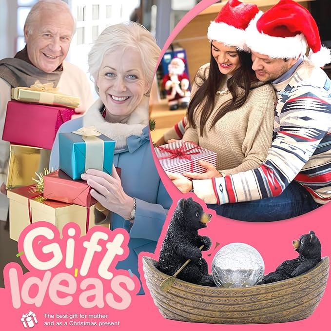 Goodeco Solar Bears Boating Statue - Waterproof Outdoor Bear Decor with Solar Gazing Ball Lights - Great Gift for Bear Lovers and Garden Enthusiasts - Ideal Gifts for Mom & Birthdays-VerdiqueGarden