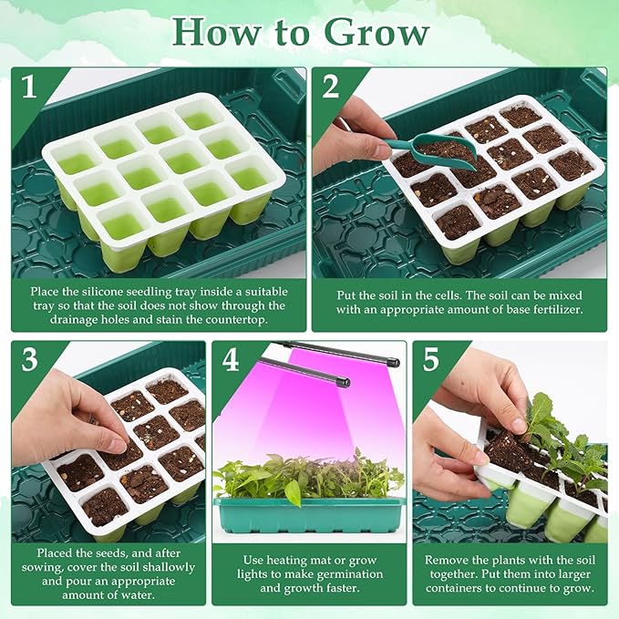 10pcs Reusable Seed Starter Tray, 120 Cells Seed Starter Kit, Silicone Seedling Starter Trays for Starting Plant Seeds with Flexible pop-Out Cells, Indoor Gardening Plant Germination Trays-VerdiqueGarden