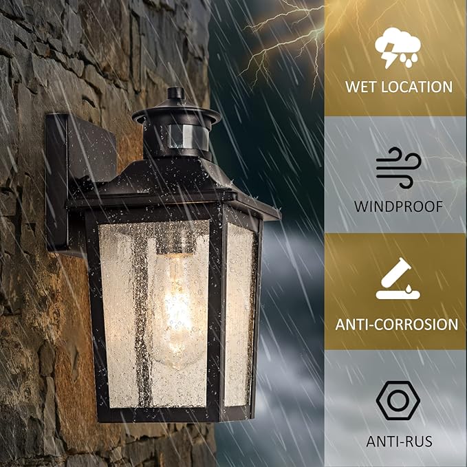 2 Packs Motion Sensor Outdoor Wall Lights - Black Dusk to Dawn Outdoor Lighting, LED Waterproof Exterior Garage Light Fixture, Modern Porch Light Outside Wall Mount for Front Door, House, Anti-Rust-VerdiqueGarden